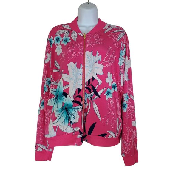 IMAN Global Chic Womens Reversible Jacket Medium Floral Pink Pockets Zipper QVC - Picture 2 of 9